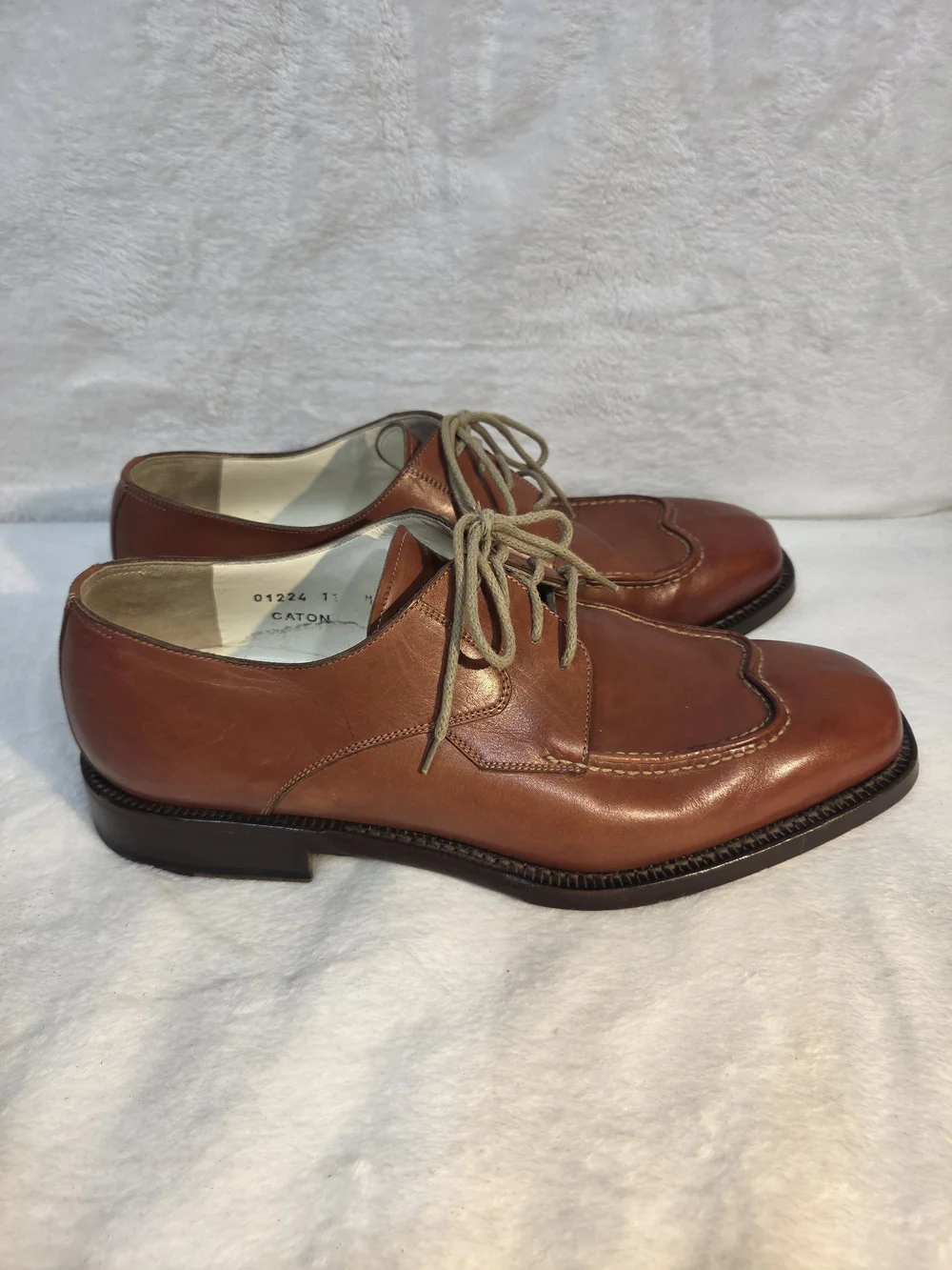 Bruno Magli Italian Platinum Caton Cognac Brown Leather Lace-Up Oxfords Vtg